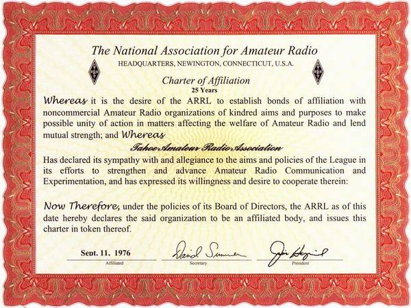 ARRL Certificate