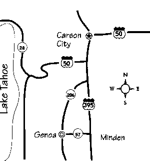 Mormon Station is located in the small town of Genoa,
12 miles south of Carson City via U.S. 395 and State Route 206.